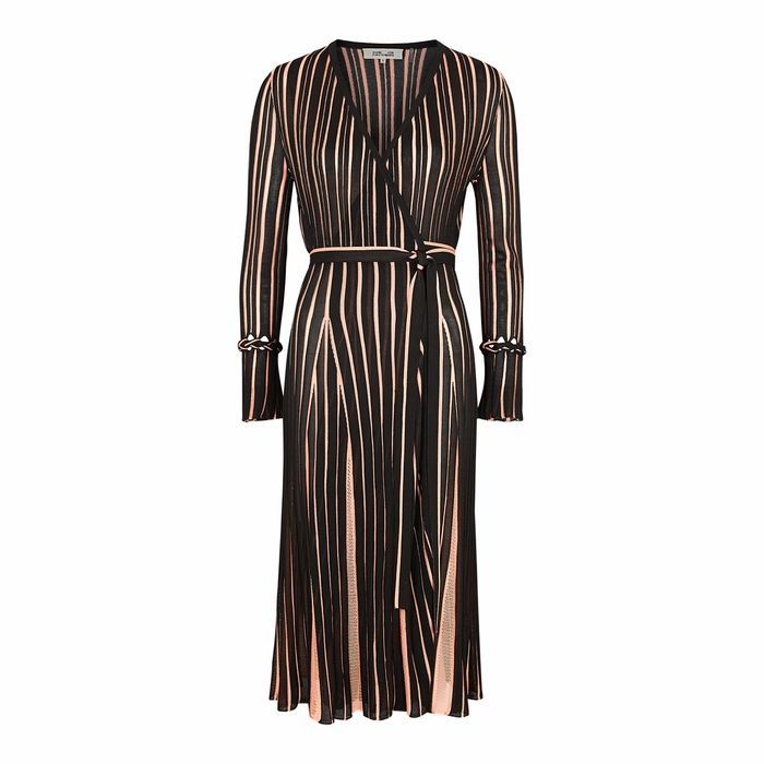 Edeline Striped Fine-knit Wrap Dress