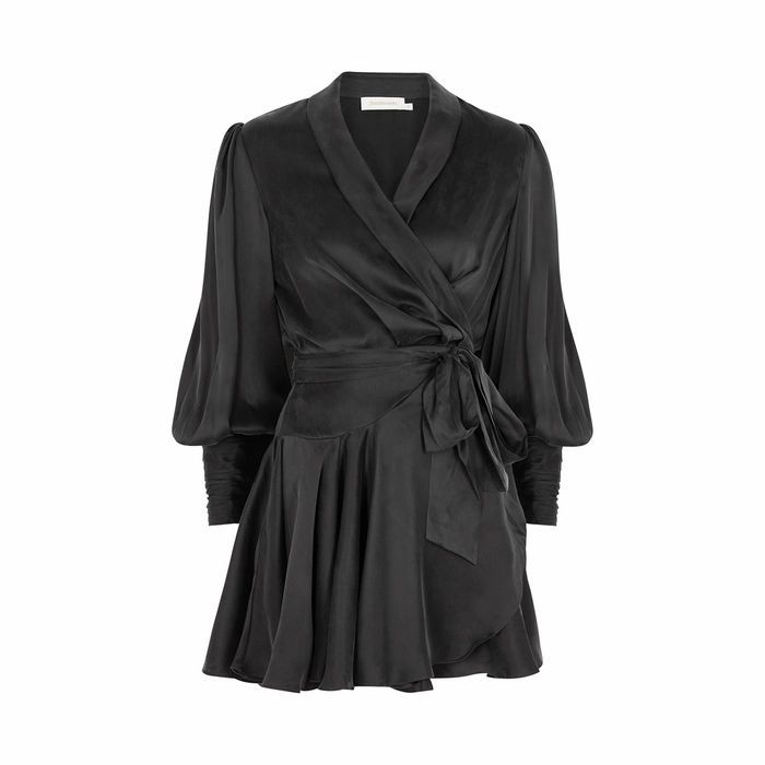 Black Silk-satin Wrap Dress