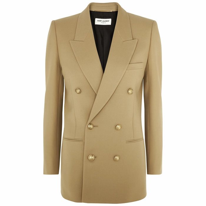 Camel Double-breasted Wool Blazer