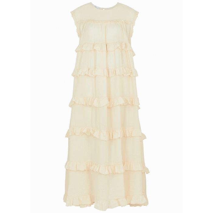Ecru Ruffle-trimmed Cotton Maxi Dress
