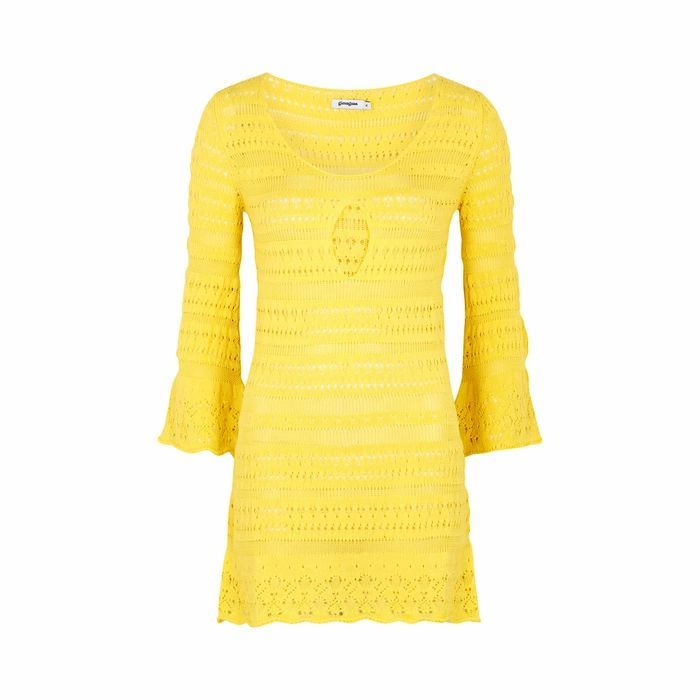 Brigitte Yellow Crochet-knit Mini Dress