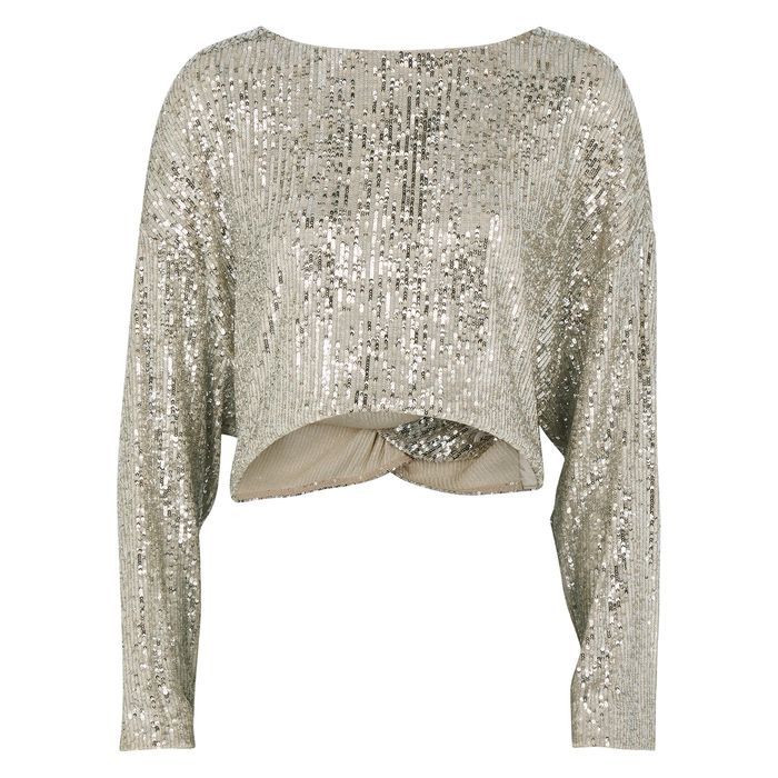 Coco Silver Cropped Sequin Top