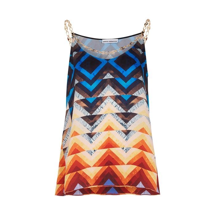 Printed Chain-embellished Satin Top
