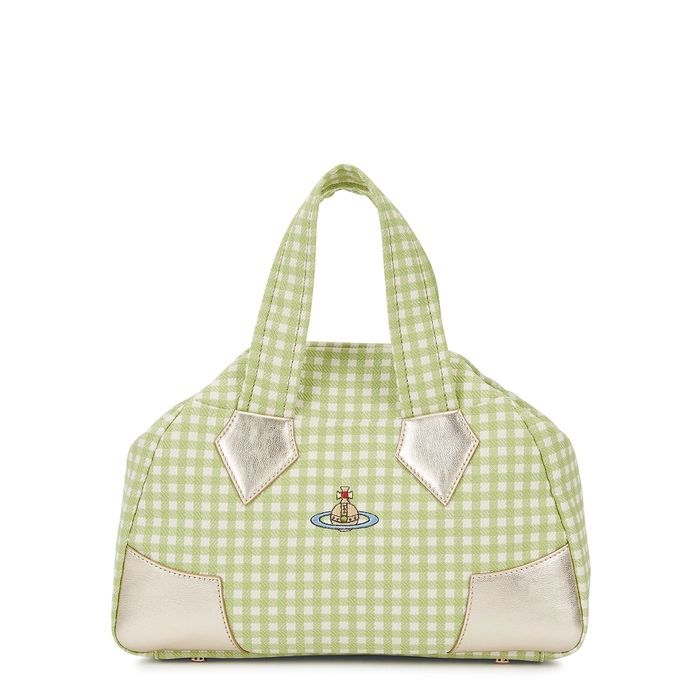 Yasmine Medium Green Gingham Top Handle Bag