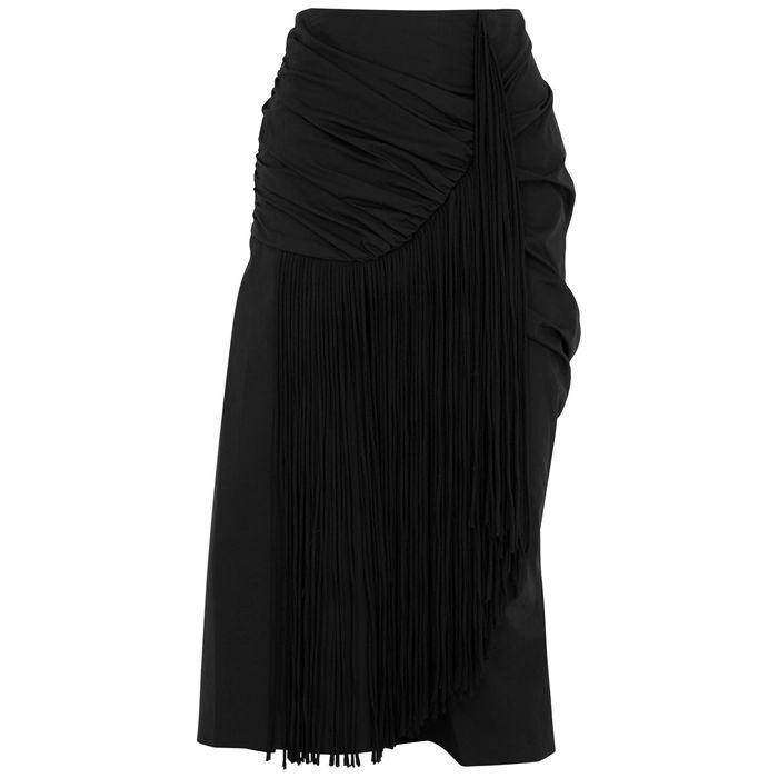 Black Fringe-trimmed Cotton Skirt
