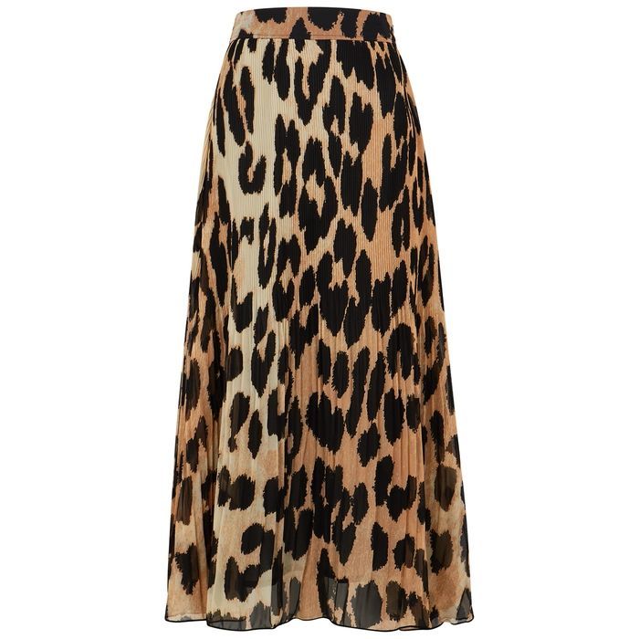 Leopard-print Plissé Georgette Midi Skirt