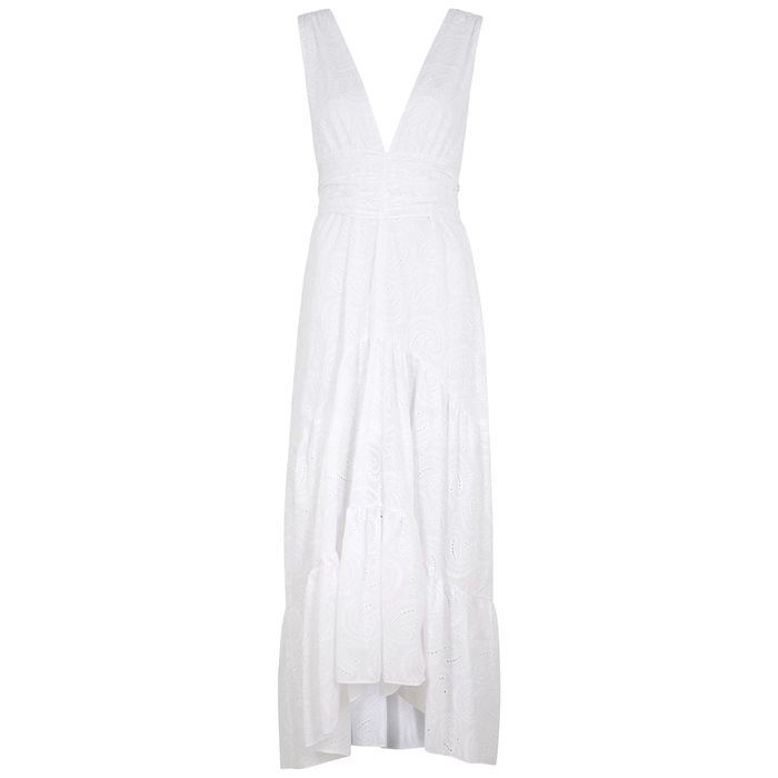 Ksenia White Embroidered Cotton Maxi Dress