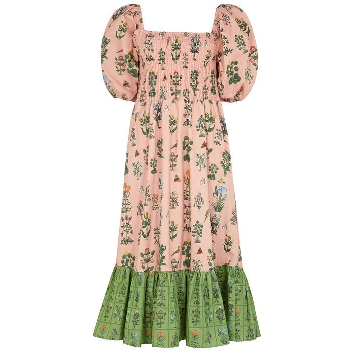 Eloise Pink Floral-print Cotton Midi Dress