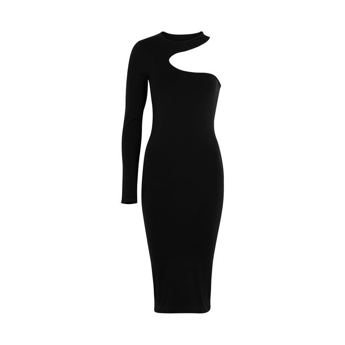 Black One-shoulder Stretch-jersey Midi Dress