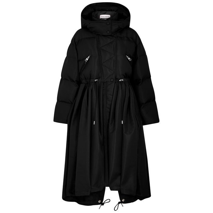 Black Quilted Longline Shell Coat