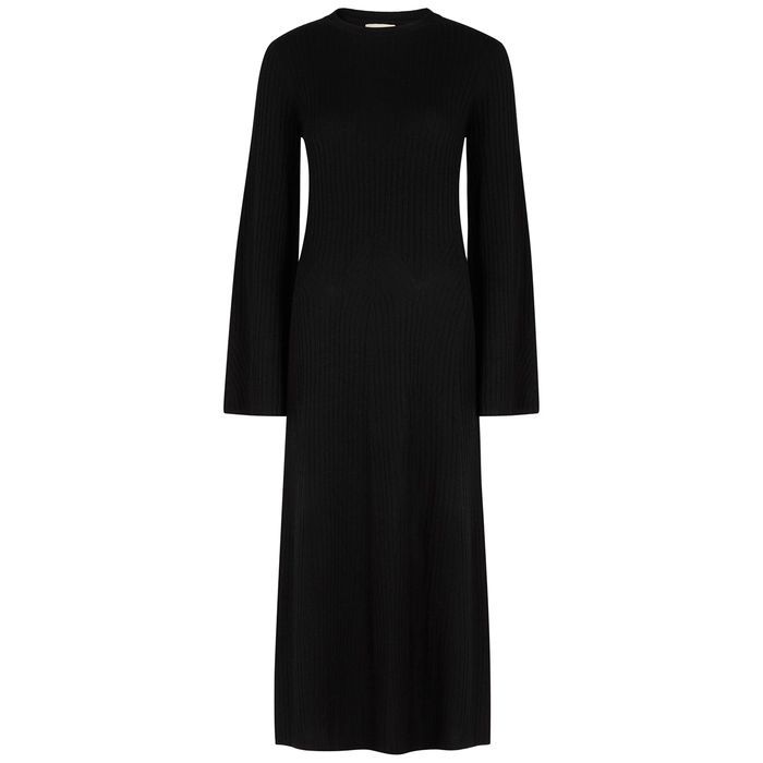 Larga Black Ribbed-knit Midi Dress