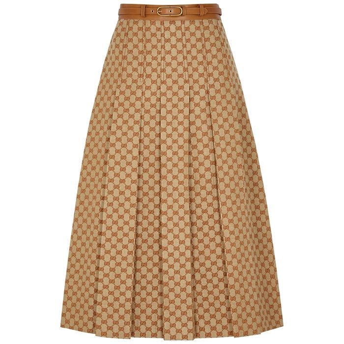 GG-jacquard Linen-blend Midi Skirt