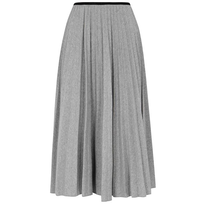 Grey Mélange Pleated Jersey Midi Skirt