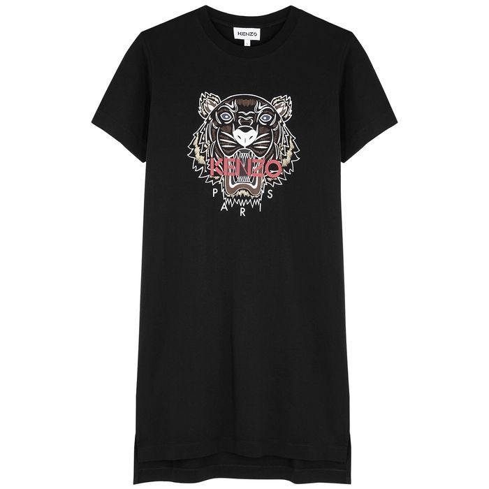 Black Tiger-print Cotton T-shirt Dress