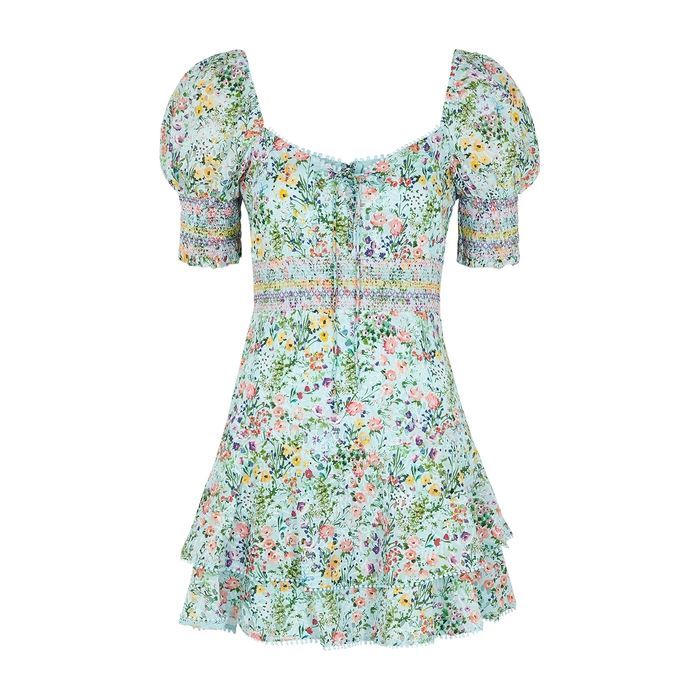 Crawford Floral-print Embroidered Cotton Mini Dress
