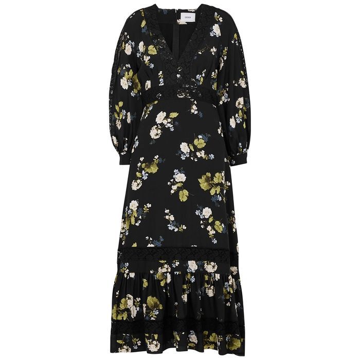 Magdalene Floral-print Silk Midi Dress - BLACK - 14