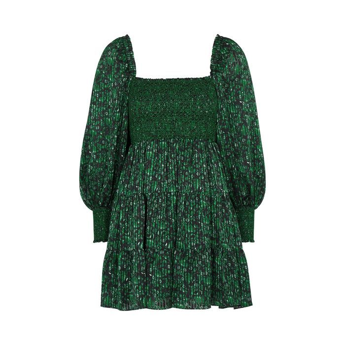 Rowen Green Printed Satin Mini Dress