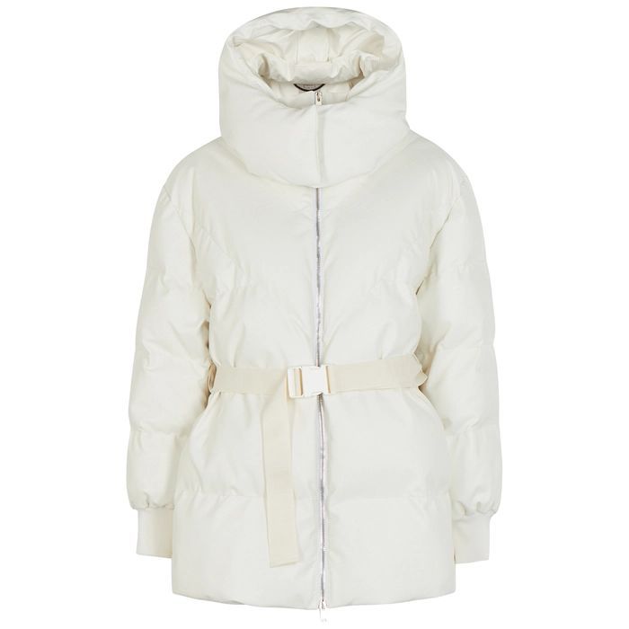 Kayla White Belted Quilted Faux Leather Coat