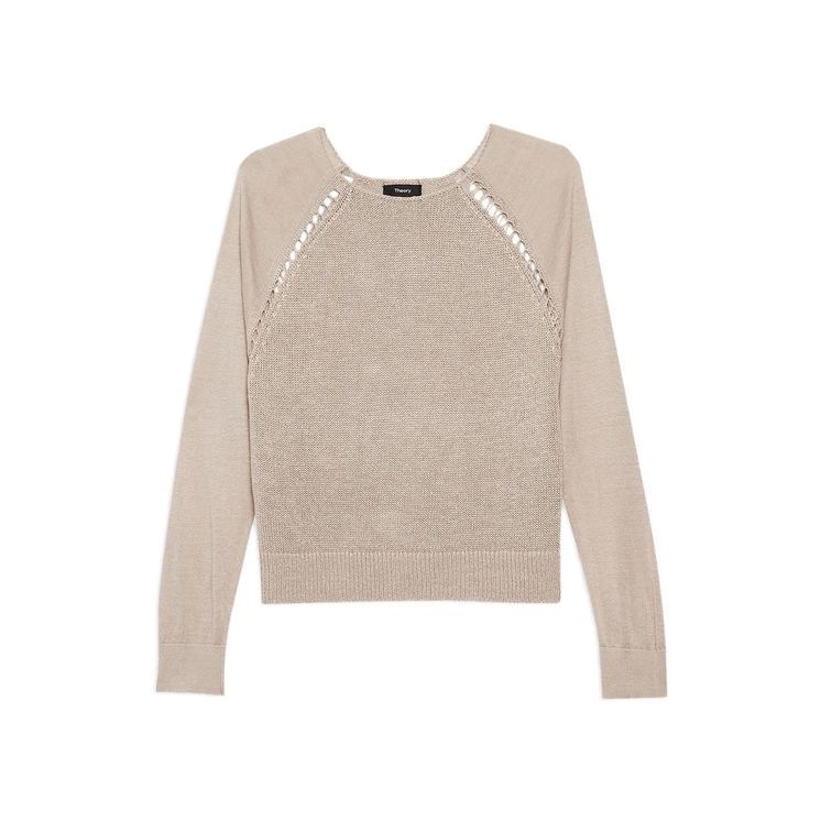 Pointelle-sleeve Sweater In Linen Blend