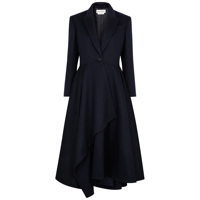 Navy Draped Wool And Cashmere-blend Coat