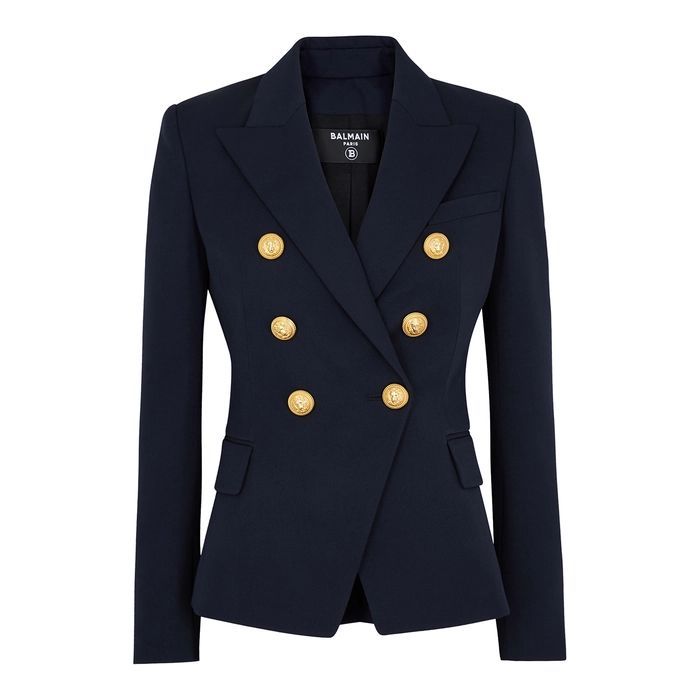 Navy Double-breasted Wool Blazer