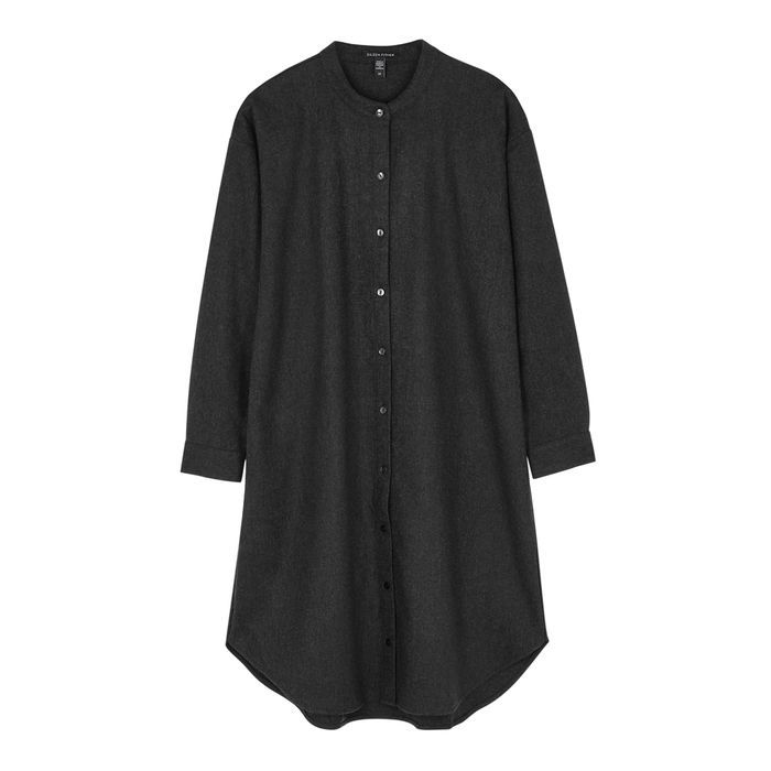 Charcoal Wool-flannel Shirt Dress