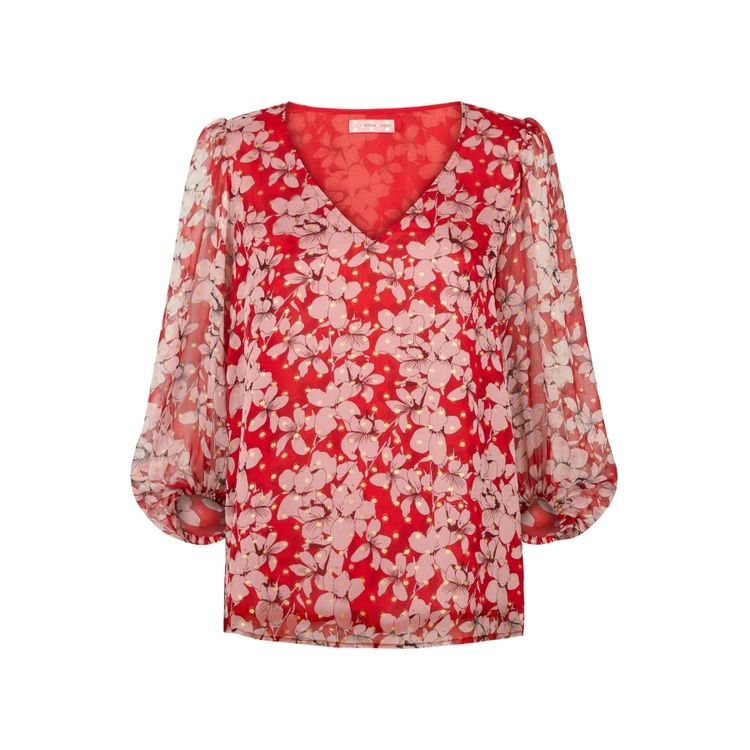 Chiffon Mollie Blouse In Red Floral Print