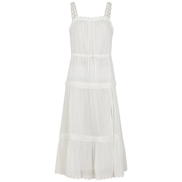 Amity White Lace-trimmed Modal Midi Dress