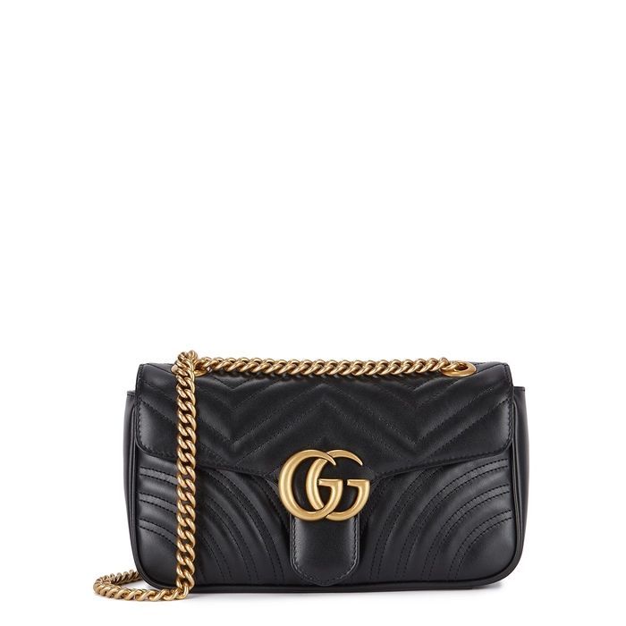 GG Marmont Small Black Leather Shoulder Bag