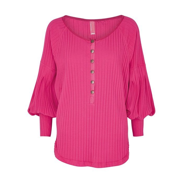 Bella Layer Bright Pink Ribbed Jersey Top