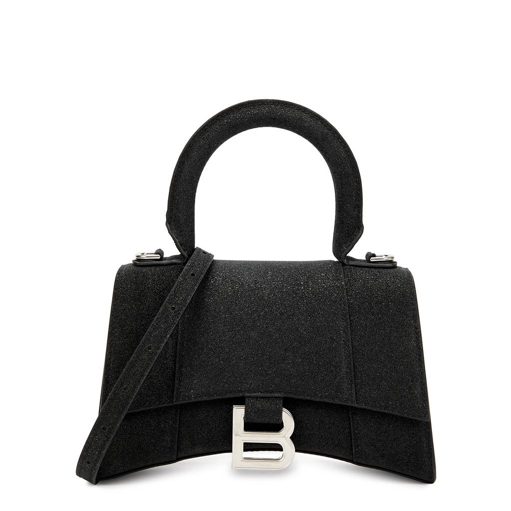 Hourglass XS Glittered Top Handle Bag - Black