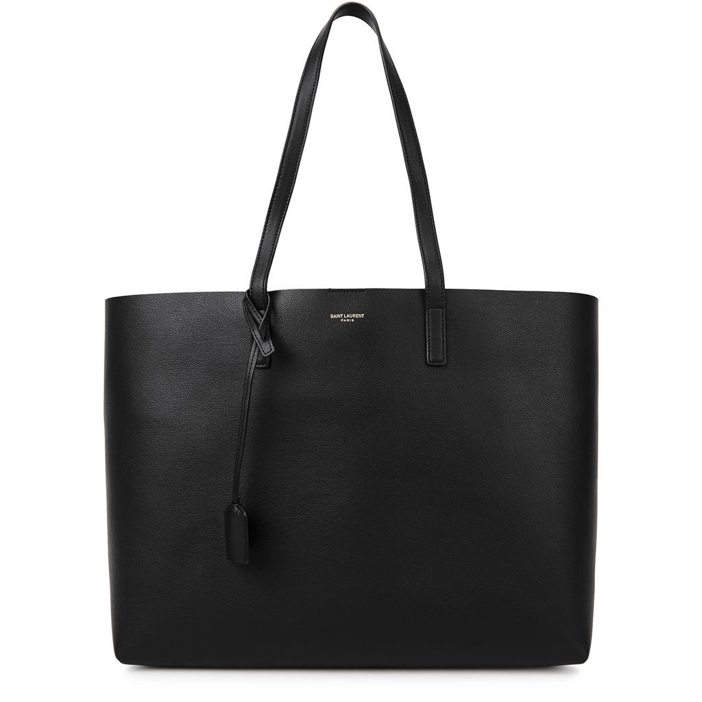 East West Black Grained Leather Tote