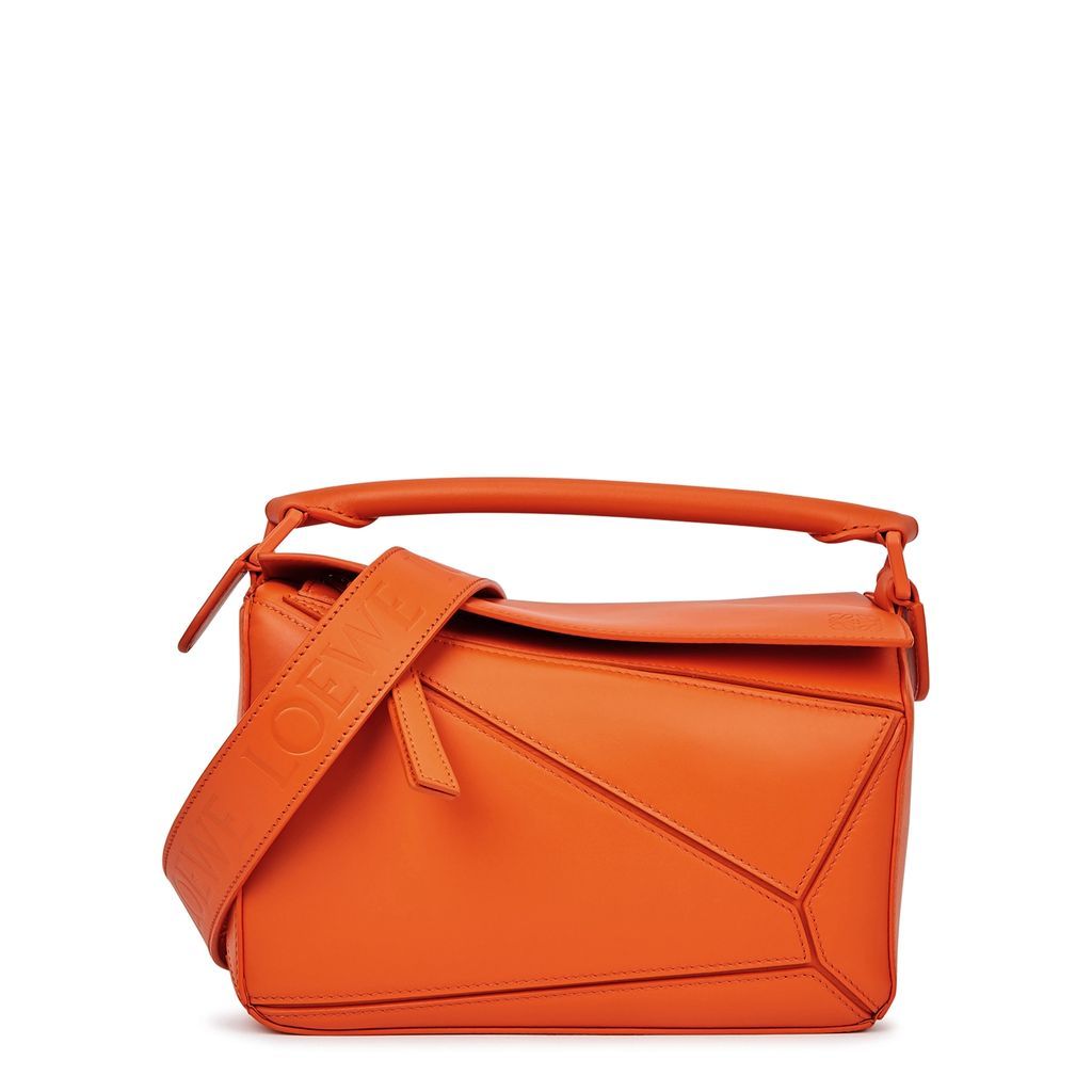 Puzzle Small Leather Top Handle Bag - Orange