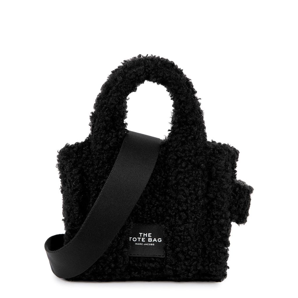 The Teddy Micro Faux Shearling Tote - Black