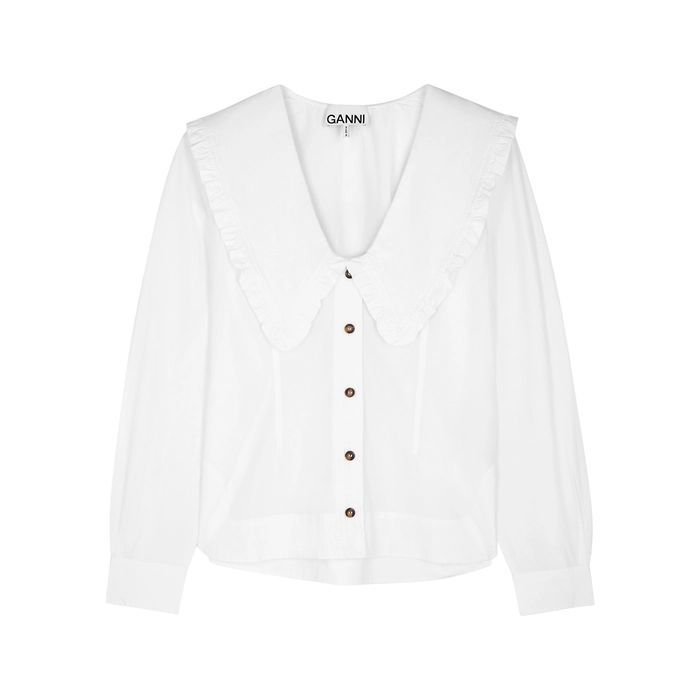White Ruffle-trimmed Cotton Blouse