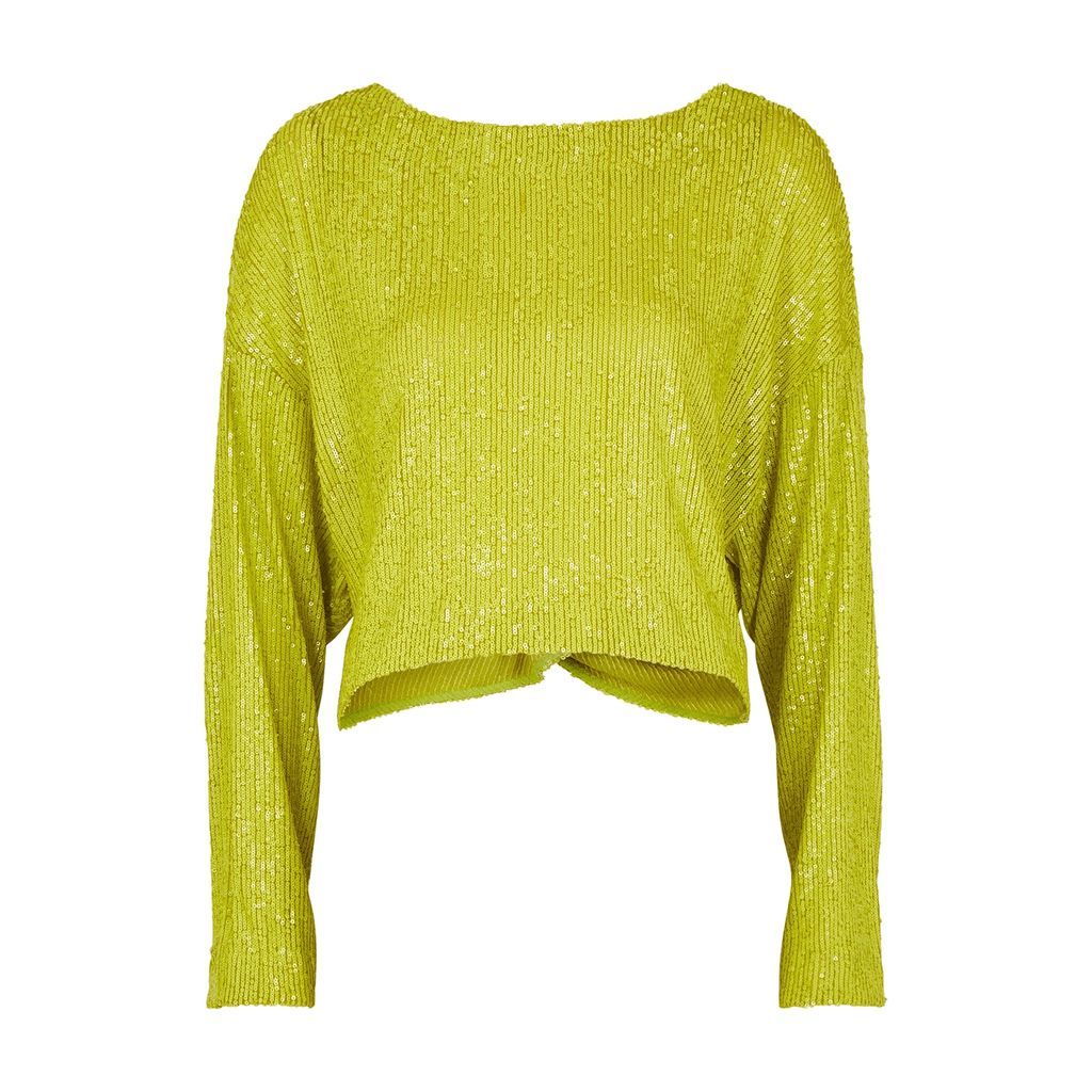 Coco Lime Cropped Sequin Top - L