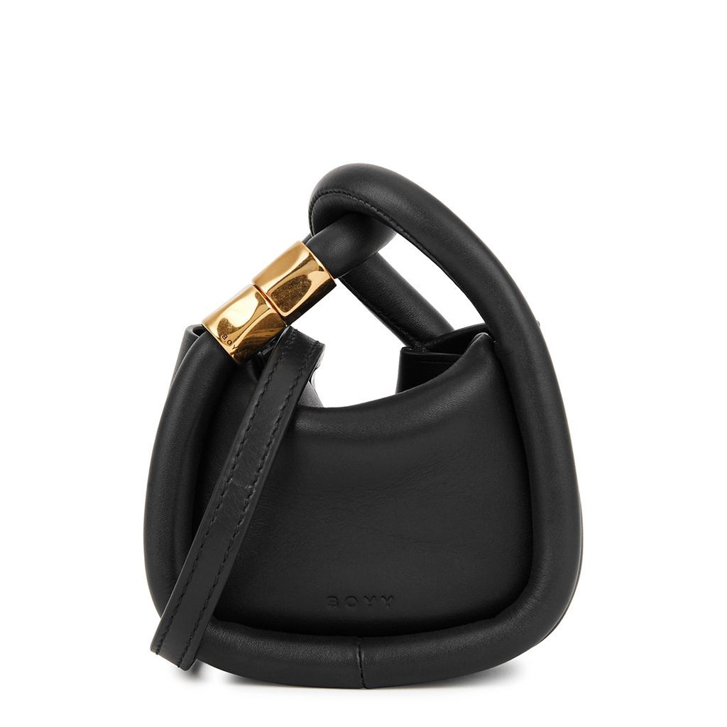 Wonton Charm Leather Top Handle Bag - Black