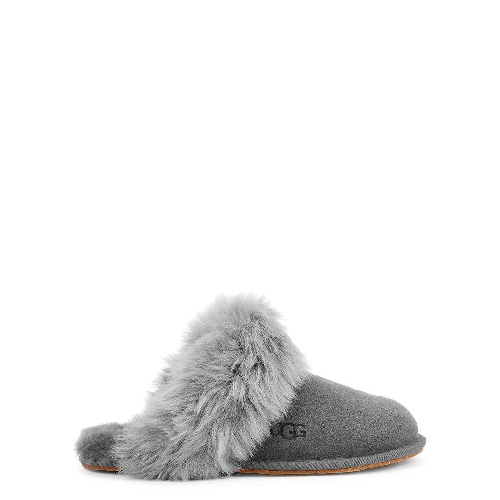 Scruff Sis Shearling-trimmed Suede Slippers - Charcoal