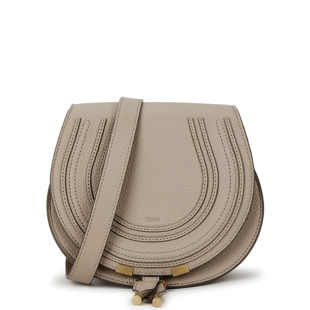 Marcie Small Leather Saddle Bag - Beige