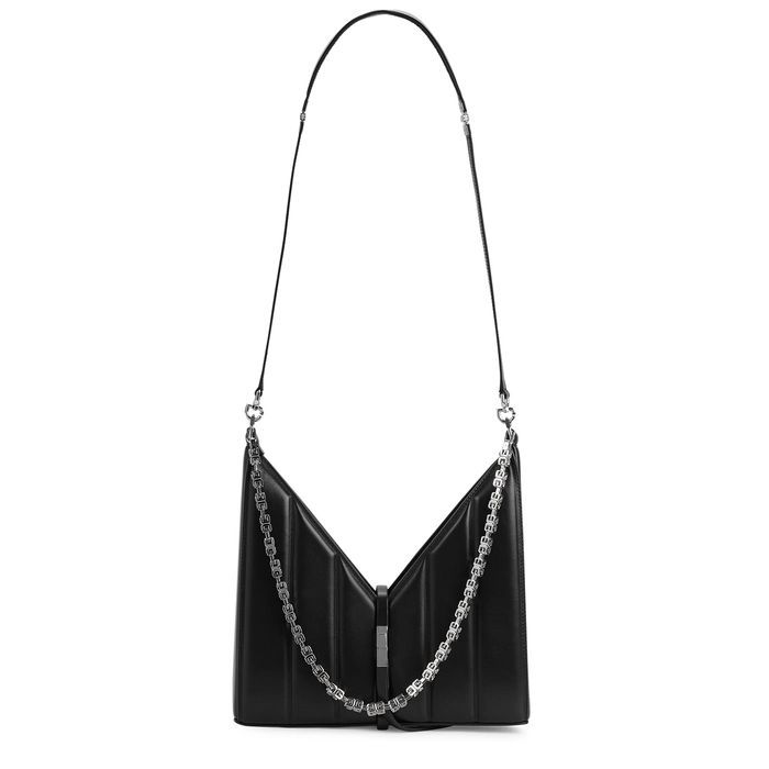 Cut Out Small Black Leather Shoulder Bag