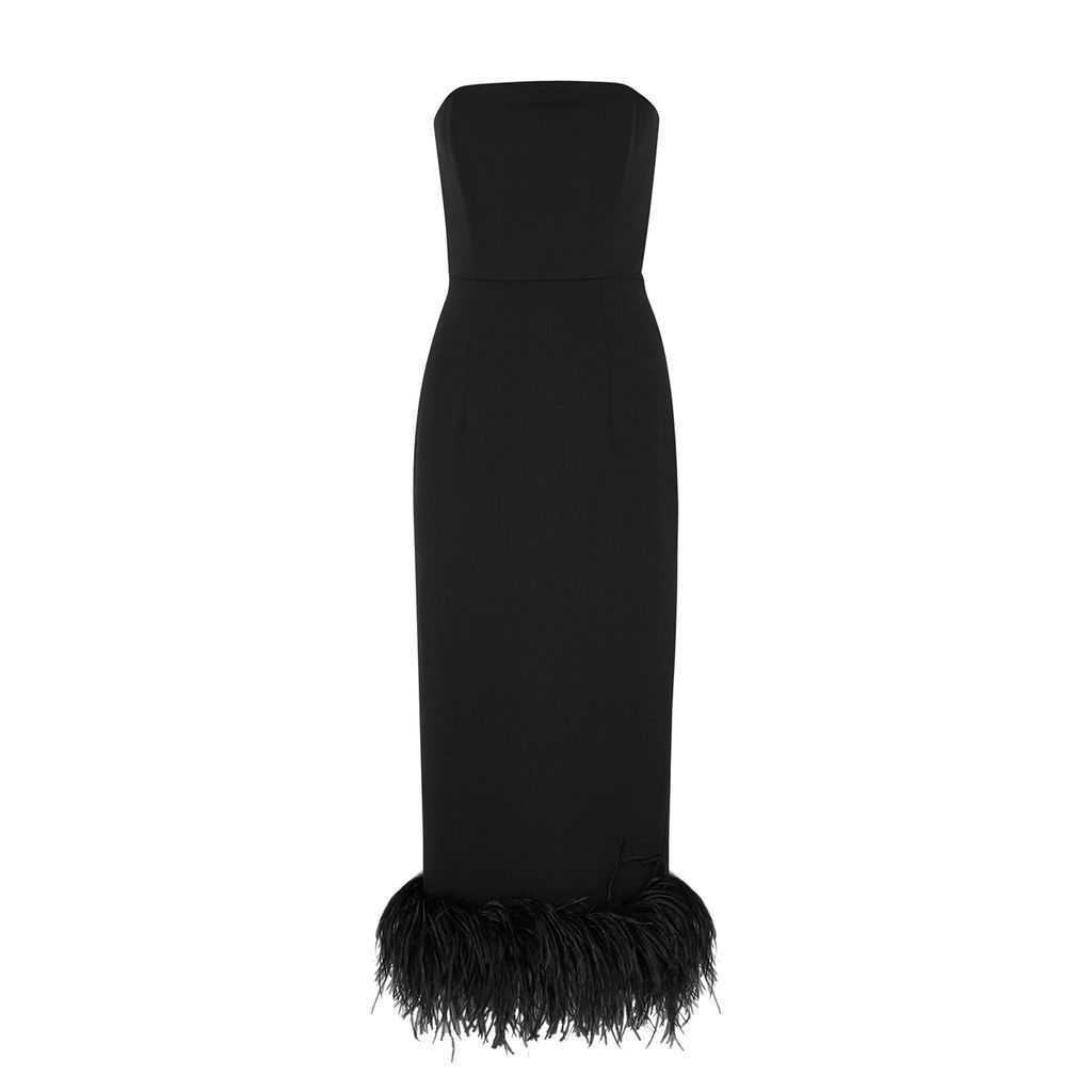 16ARLINGTON Minelli Feather-trimmed Midi Dress - Black - 6