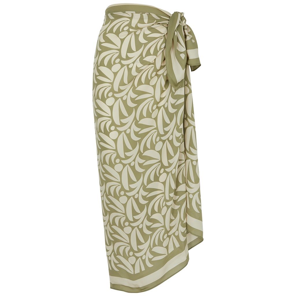 Printed Silk-georgette Sarong - Green - One Size