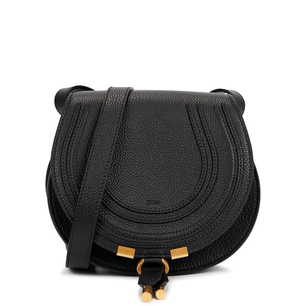 Marcie Small Leather Saddle Bag - Black