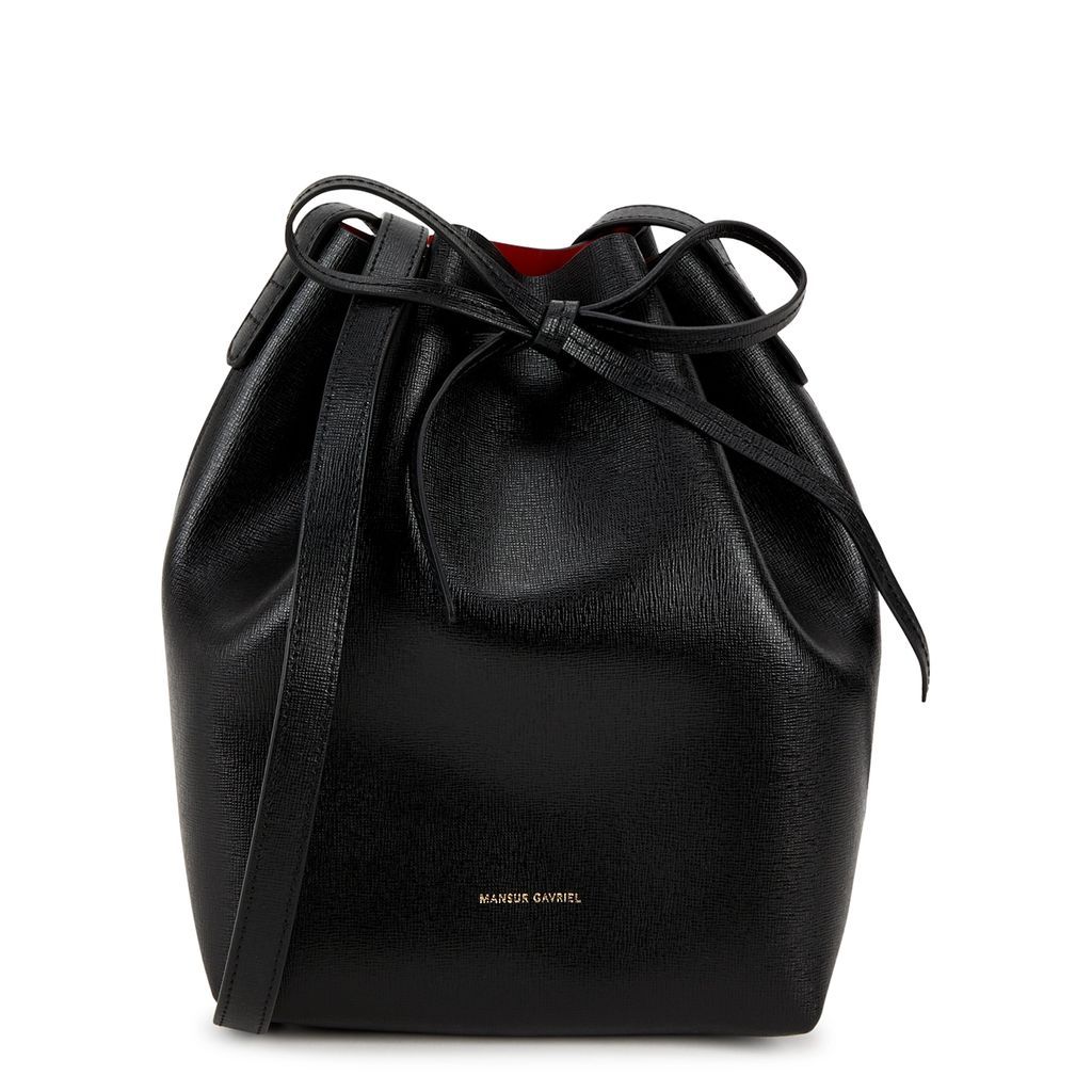 Mini Saffiano Leather Bucket Bag - Black And Red