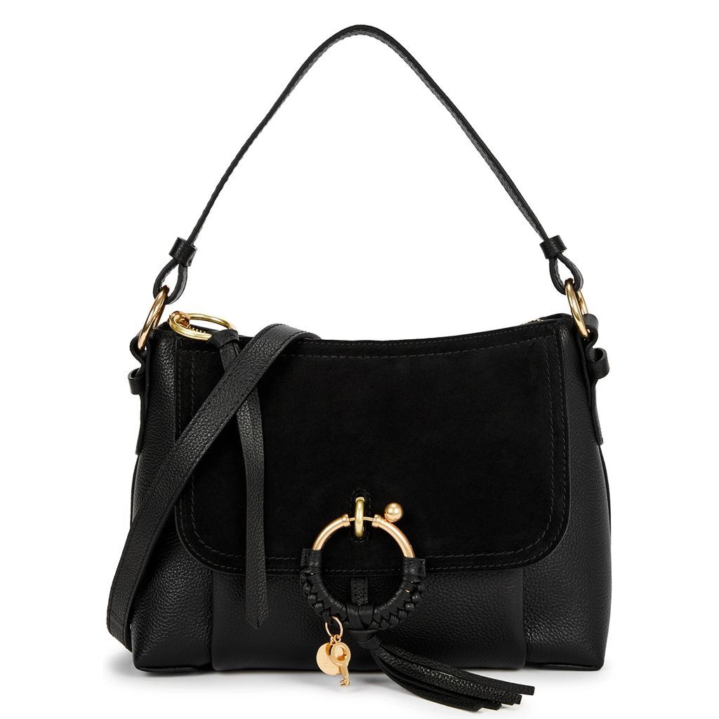 Joan Panelled Leather Shoulder Bag - Black