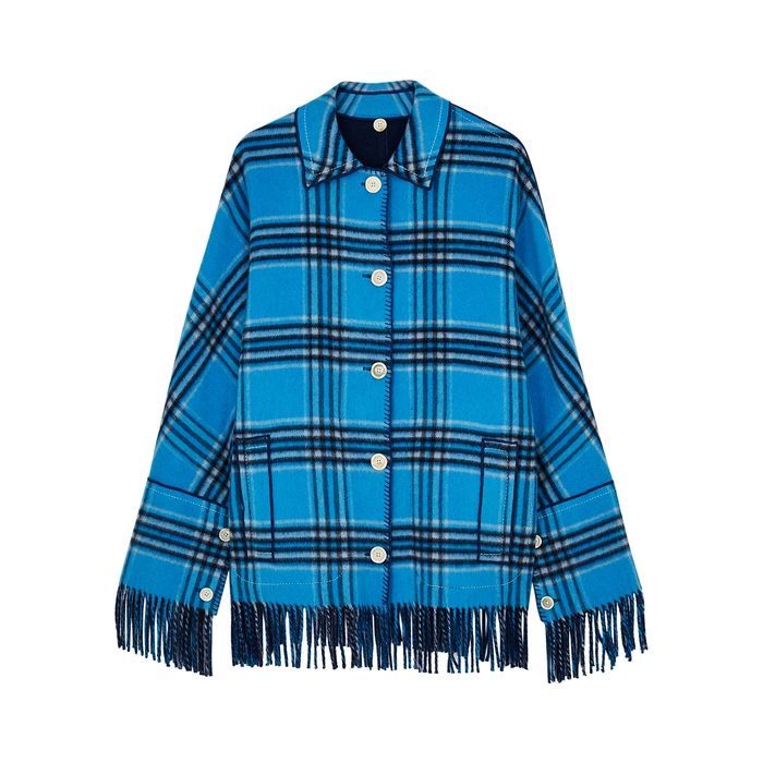 Blue Checked Reversible Wool-blend Jacket
