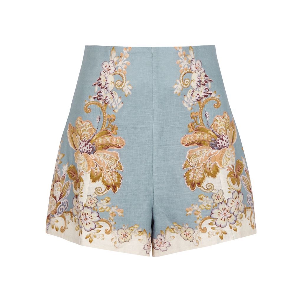 Blythe Printed Linen Shorts - Blue - 8
