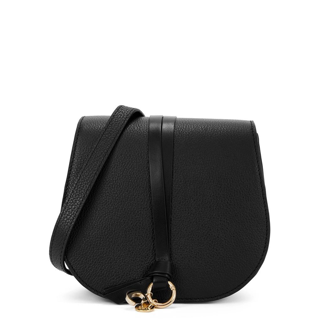 Alphabet Mini Grained Leather Saddle Bag - Black