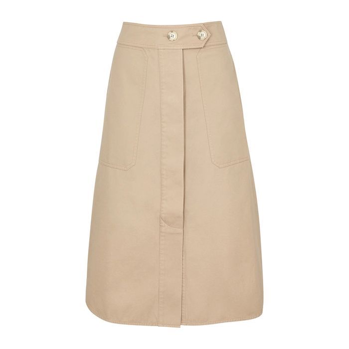 Workroom Sand Twill Midi Skirt