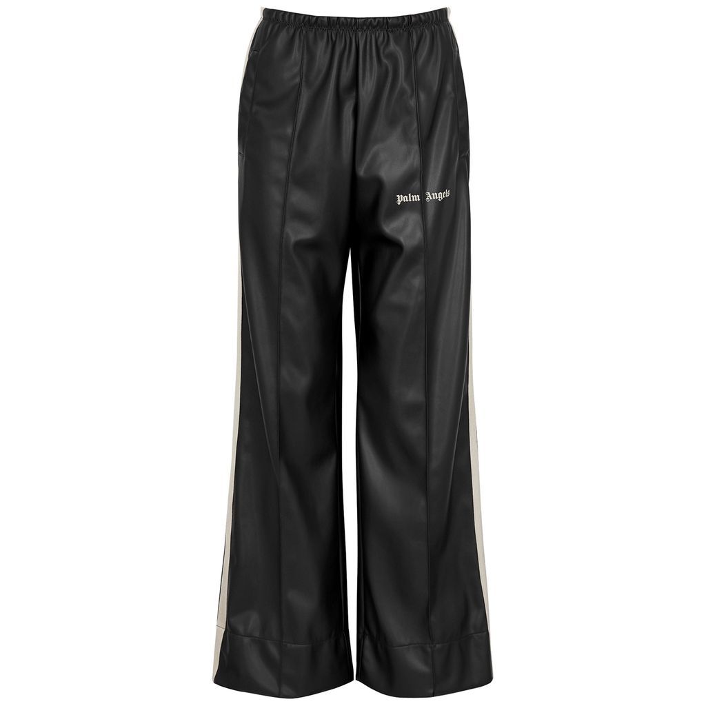 Wide-leg Faux Leather Track Pants - Black - L